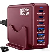 165W Charging Station, 6 Port Desktop Charger with 40W Fast Charging Red | Multi-Device charger, ...