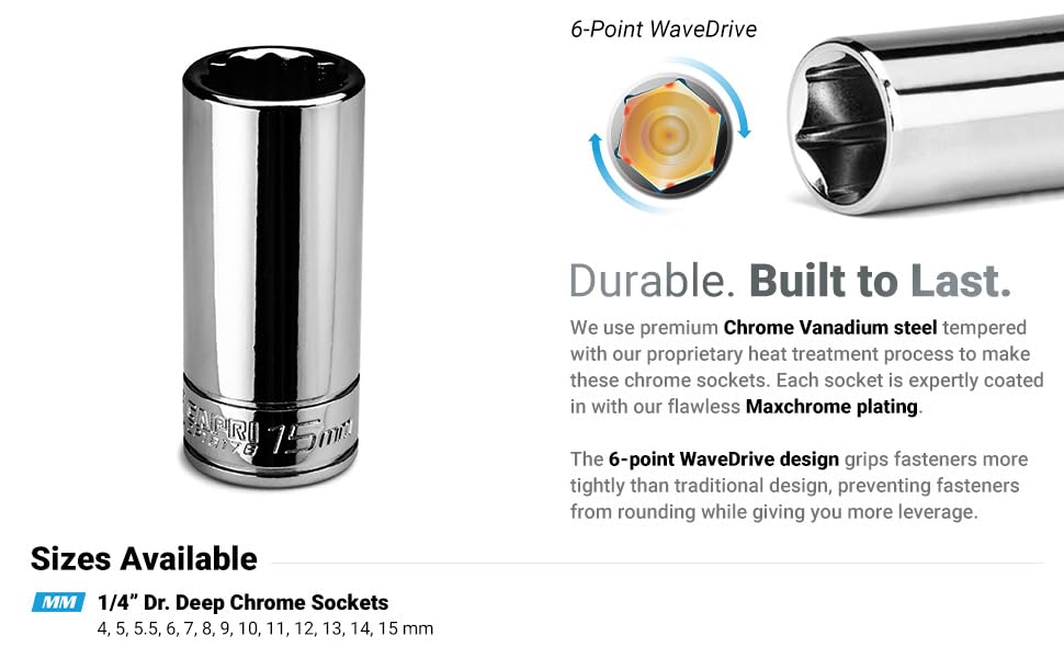 1/4" Dr. Deep Chrome Sockets