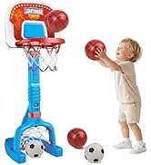PJG Toddler Basketball Hoop & Soccer Goal Ages 1 2 3 4 5, Adjustable Indoor Basketball Hoop for K...