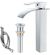 VOTON Vessel Sink Faucet Chrome Modern Tall Waterfall Bathroom Sink Faucet with Pop-Up Drain Sing...