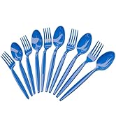 Blue Spoon and Fork Set (50 Each) - Blue Tableware for Parties, Durable Plasticware, Colored Cutl...