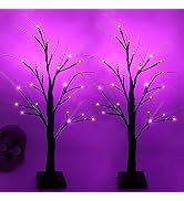 Halloween Decorations Indoor, 2 Pack 2FT Lighted Black Tree with Timer | Halloween Spooky Tree wi...