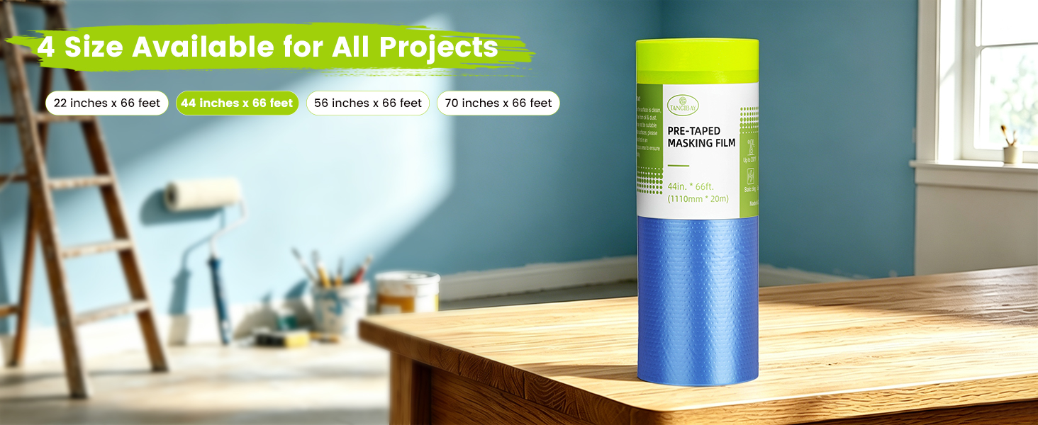 44" x 66' pre taped painters plastic film fit most home renovation scenes perfectly