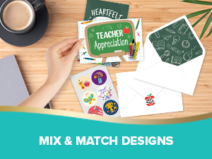 This appreciation cards for teachers set comes with envelopes and stickers.