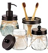 Amolliar Mason Jar Bathroom Accessories Set 4 Pcs -Lotion Soap Dispenser & 2 Qtip Holders & Tooth...