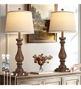 luxeflow 29" Tall Vintage Table Lamps Set of 2,Farmhouse Bedside Lamps with USB C+A Ports & AC Ou...