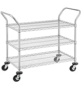 Finnhomy 3-Tier Commercial Grade Rolling Cart, Heavy Duty Utility Cart, Carts with Wheels and Dou...