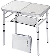 YUFIFAIRY Small Folding Table with Mesh Layer, 3 Adjustable Heights Aluminum Lightweight Portable...