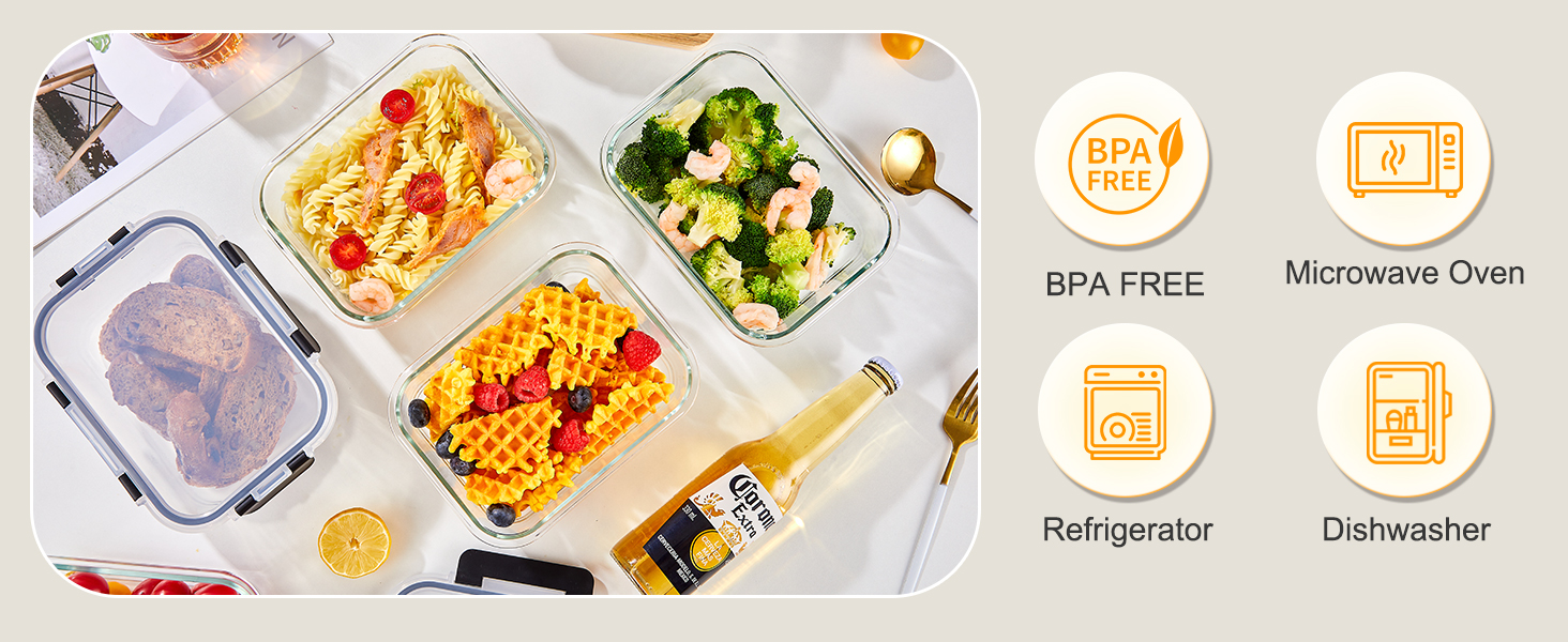 8 Pack 32OZ Glass Food Storage Containers with Lids