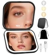SisKokoro Magnifying Mirror with Light, Rechargeable 40X Compact Mirror with 3 Lighting Modes & D...