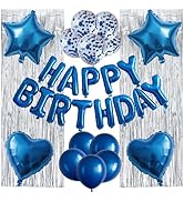 WEIKA 29 Pcs Blue Silver Birthday Party Decorations - Happy Birthday Balloons Banner Blue, Heart ...