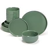 Vase and Vessel Ceramic Dinnerware Set, 12-Piece Service for 4, Round, Microwave and Dishwasher S...