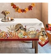 Arquiel Thanksgiving Turkey Tablecloth Waterproof, Fall Harvest Pumpkins Table Cloth Rectangle St...