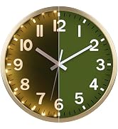 JoFomp Green Wall Clocks Battery Operated Night Glow, 8 Inch Sound Control Glow in The Dark Wall ...
