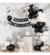 CVPARTYON Black and Silver Balloons 12 Inch Black White Silver Confetti Balloons with Silver Foil...