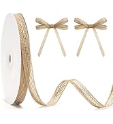 KINGLAKE Natural Jute Burlap Ribbon – 3/8 Inch x 20 Yards Rustic Ribbon Roll with Spool for Craft...