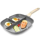 JUSTUP Nonstick Grill Pan, 3-in-1 Egg Pan 11 Inch Non Stick Skillet Pan, Heat Resistant Handle 3 ...
