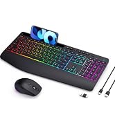 Wireless Keyboard Mouse Combo Ergonomic-RGB Silent Set for Computer | 9 Backlit Effects, VEILZOR ...