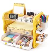 Comix 3-Tier Paper Organizer Letter Tray, File Organizer for Desk, Yellow | Acrylic Paper Tray Or...