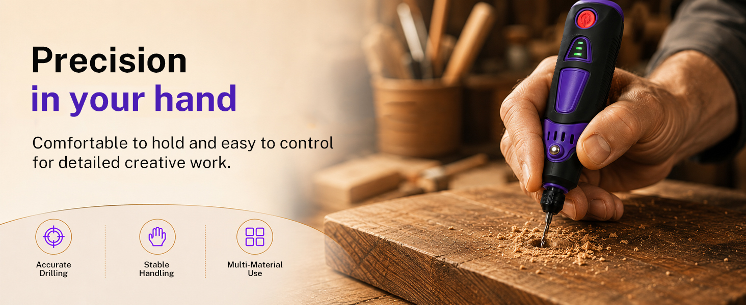 Ergonomic mini drill! Cordless rotary tool for drilling wood, acrylic & leather crafts.
