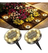 Peasur Solar Ground Lights Outdoor Anti-Rust Disk Lights, 2pack Warm White | IP68 Waterproof, 8 L...