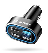 TECKNET USB Car Charger 54W 4-Port USB Car Charger Adapter QC 3.0 Port Compatible with iPhone 14 ...