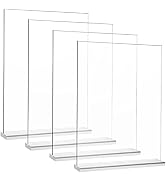 4-Pack Acrylic Sign Holder, 8.5 x 11 Inch Vertical T Shape Table Display Stand, Double-Sided Clea...