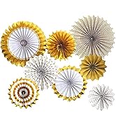 Bestage 8 Pcs Decoration Hanging Party Gold Paper Fans Set for Birthday Wedding Graduation Events...