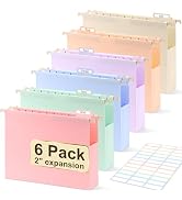 Plastic Hanging File Folders Letter Size,6 Pack Extra 2 Inch Capacity Hanging File folders with T...