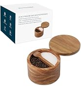 KITCHENDAO Acacia Wood Salt and Pepper Bowl Box, Built-in Spoon, Two Compartments Spice Seasoning...