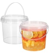 DOITOOL 2Pack Clear Plastic Bucket with Lid and Handle (2L) Ice Cream Tub with Lids, Food Grade R...