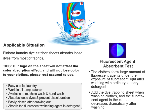 The fluorescent agent in the clothes decreases dramatically after washing with Binbata.