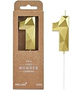 PHD CAKE 2.76 Inch Crystal Gold 1 Number Birthday Candles, Gold Number Candles, Cake Number Candl...