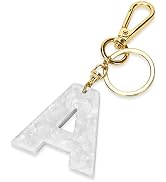 Junyuerly Gold KeyRing White Initial Pendant Thick Letter A B C D E F G Key Chain Bag Pendant for...