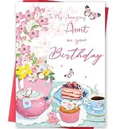 MOROLURU Aunt Birthday Card – Happy Birthday Card for Aunt, Floral Tea Party Design, Meaningful B...