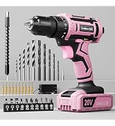 Pink Cordless Drill Set, 20V Electric Power Drill for Women, Lightweight Electric Screwdriver Dri...