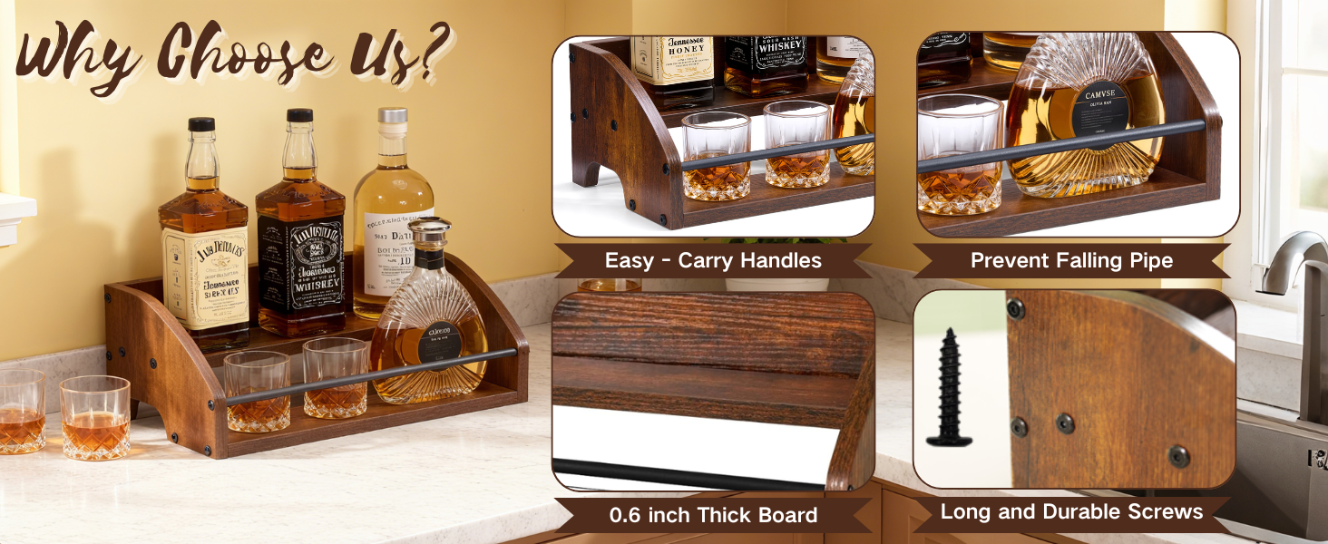 Wooden Countertop Organizer- Liquor Bottle Display Shelf