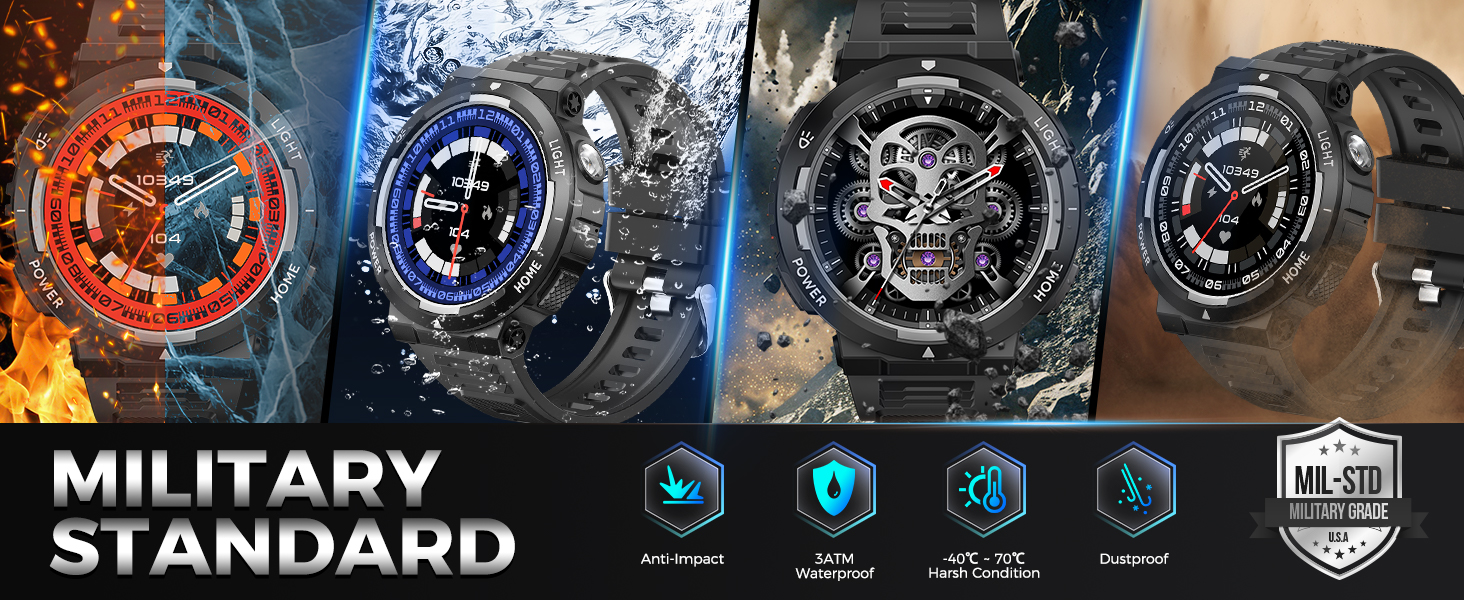 Military Smart Watch for Men Flashlight Tactical Smartwatch Fitness Watch 3ATM Waterproof