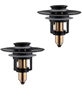 Universal Bathroom Sink Stopper - 2 Pack Matte Black Pop Up Drain Stopper for 1.06"-1.65" Basin D...