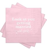 RUSPEPA 50 Pcs Wedding Napkin Paper, 3 Ply Disposable Pink with "Look at You Getting Married" Tex...
