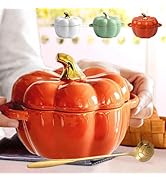 Fall Pumpkin Ceramic Bowl with Lid, 15 oz Microwave & Dishwasher Safe Pumpkin Soup Bowl with Hand...
