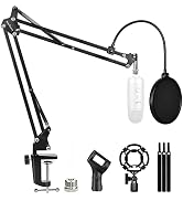 Microphone Stand for Blue Yeti, Boom Arm Scissor Mic Stand with Windscreen and Double layered scr...