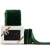 HUIHUANG Green Velvet Ribbon 2 inch Handmade Fringe Frayed Silk Velvet Ribbon for Flower Bouquet,...
