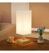 Small Bedside Table Lamp for Bedroom, Minimalist Nightstand Lamp with Square Fabric Linen Shade, ...