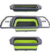 QiMH Colander Collapsible, Over Sink Silicone 9 Quart(8.5L) Extra Large Kitchen Strainers with Ex...