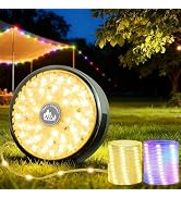 Bylitodt Camping String Lights, 32.8ft RGB Retractable Tent String Lights | 4000mAh Rechargeable ...