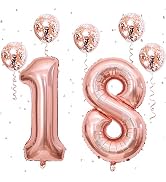 Rose Gold Number 18 Balloons, Foil Helium Large Number 1 & 8, 40 Inch Self Inflating Balloons wit...