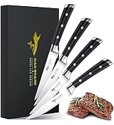 MAD SHARK Steak Knives Set of 4, Premium 4.5-inch Serrated Steak Knife Set, Ultra Sharp German Hi...