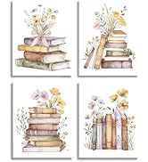Frimeeme Retro Reading Wall Art Prints Set of 4,Boho Wildflower Books Classroom Posters,Classroom...