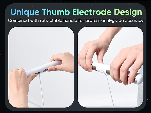 Thumb electrode handle design combined with retractable handle for accurate measurements
